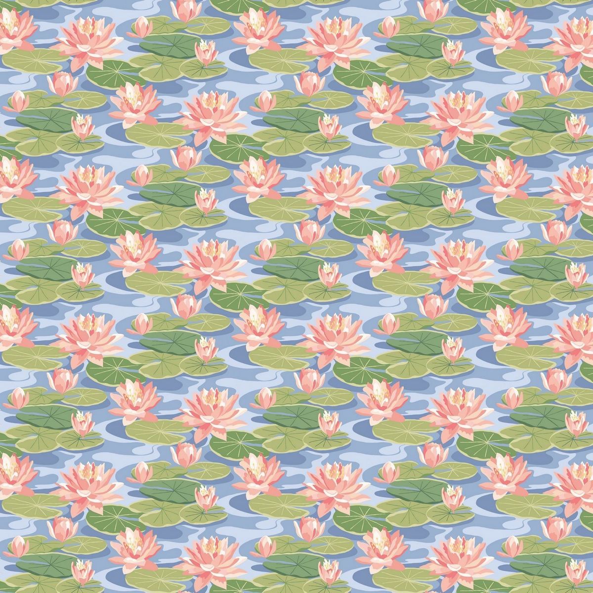 Waterlily Cornflower Fabric by Ohpopsi