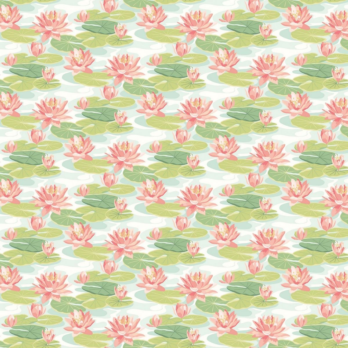 Waterlily Duck Egg & Coral Fabric by Ohpopsi