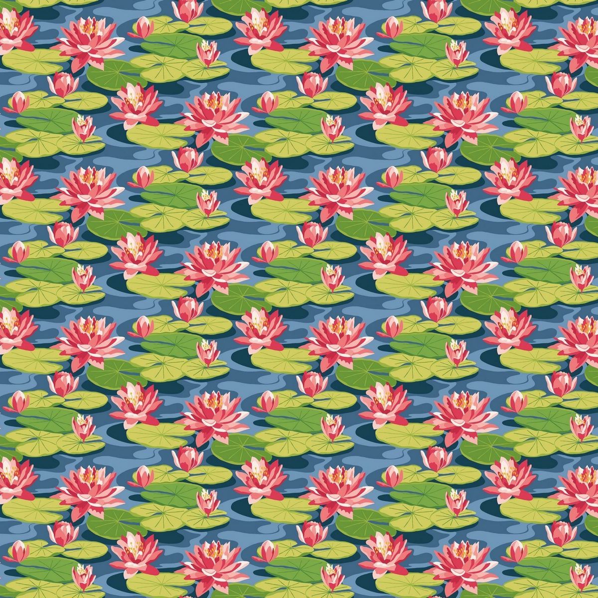 Waterlily Midnight Rouge Fabric by Ohpopsi