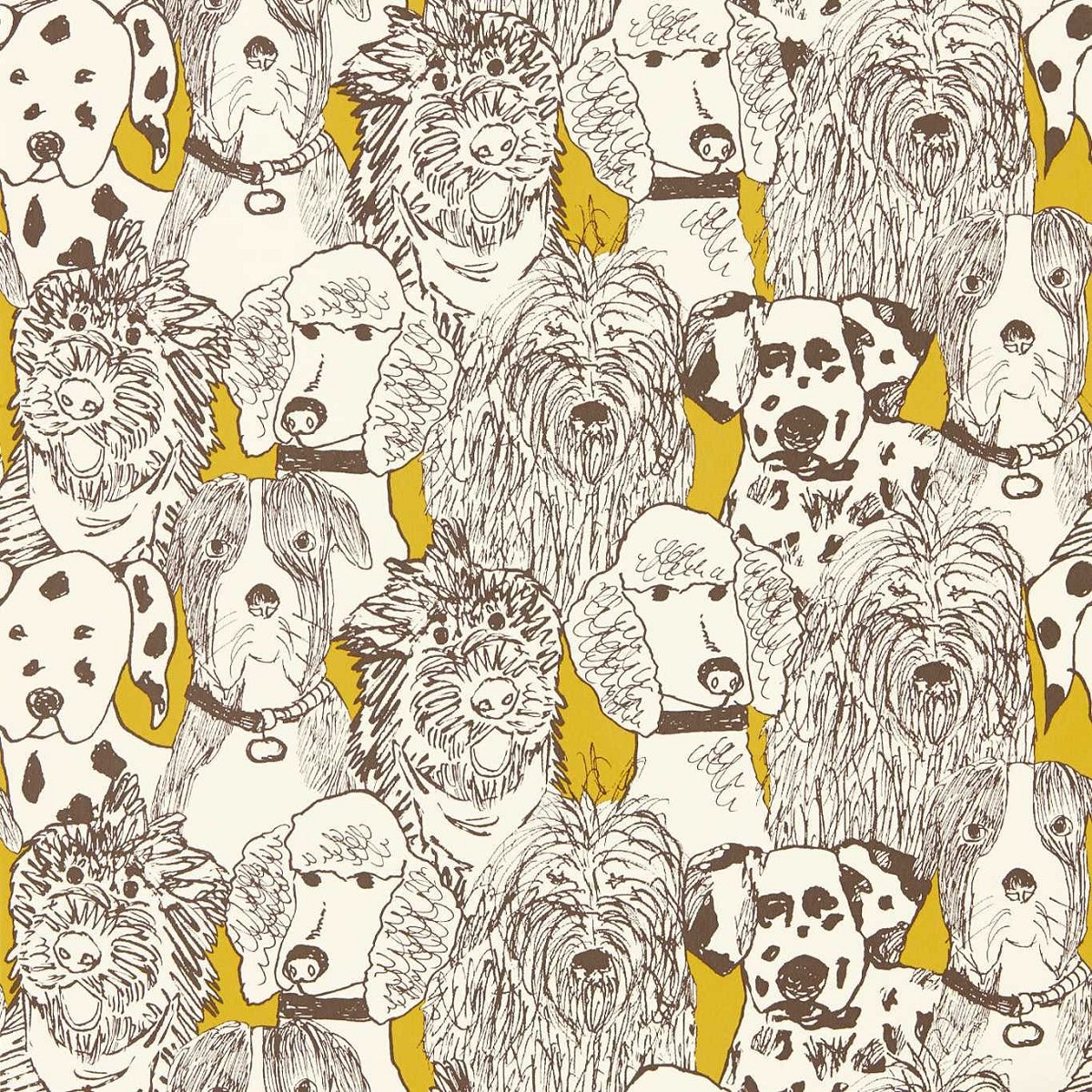 Doggy Day Care Mustard Fabric by Scion