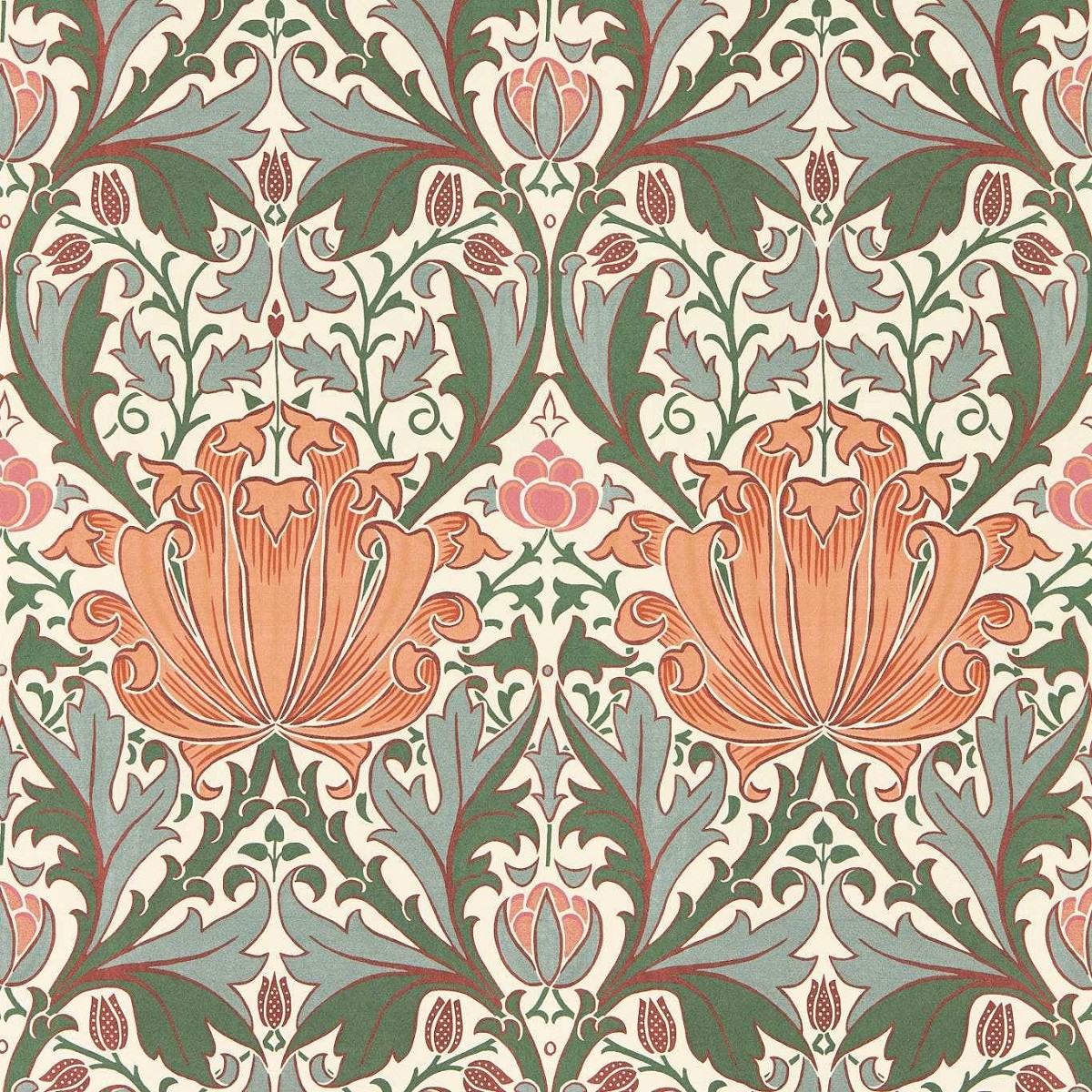 Helena Peach/Teal Fabric by William Morris & Co.